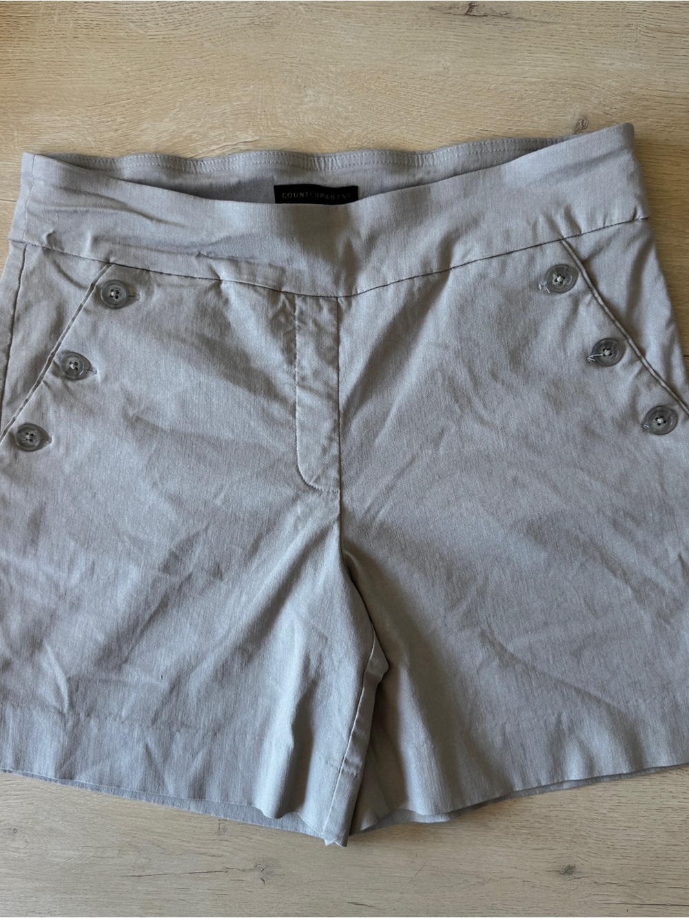 Taupe High Rise Stretch Button-Detail Women's Sailor Shorts